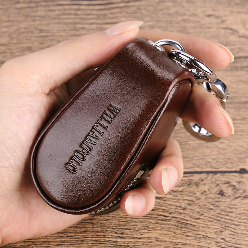 Emperor Paul's new mini zipper car key bag men's leather waist padlock keychain male leather keychain