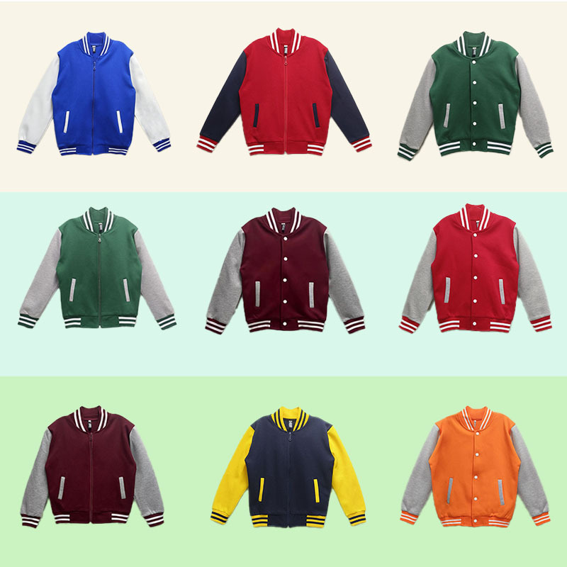 Spring and Autumn Style Pure Cotton Baseball Jacket with Buckle and Zipper, 5 Pieces, Printed Logo, School Uniform, Kindergarten Uniform, Complete Colors