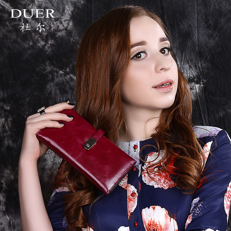 DUER European and American wallet female style long version of cow leather thin large capacity money clip genuine leather leather leather clip minimalist OL wind hand holding bag