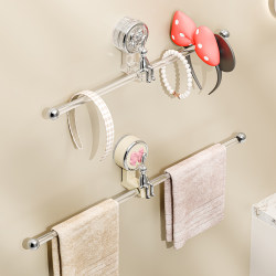 Suction Cup Towel Rack Bathroom Wall-Mounted No-Drill Single Rod Towel Rack Stainless Steel Towel Hanging Rod