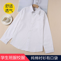 Childrens white shirt boys White Shirt School uniform short sleeve cotton middle child boy plus velvet long sleeve baby student