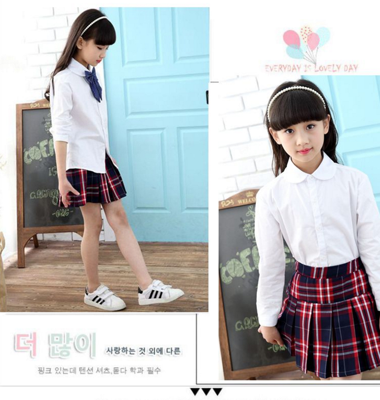 Áo sơ mi trắng bé gái sơ mi trắng tay dài bé sơ mi cotton dài tay cộng với nhung đồng phục học sinh lớn thu đông áo sơ mi kiểu cho bé gái
