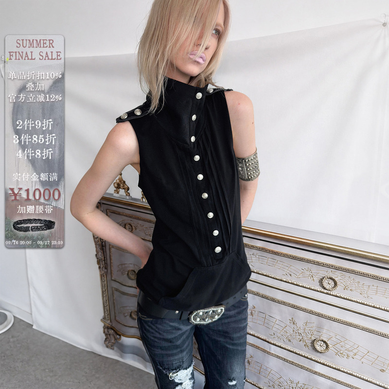 Doublepunch【Same Style as Yang Chaoyue】Spring and Summer Original Women's Top with Metal Buckle Sleeveless Sweatshirt-Style Vest Doublepunch【Same Style as Yang Chaoyue】Spring and Summer Original Women's Top with Metal Buckle Sleeveless Sweatshirt-Style Vest
