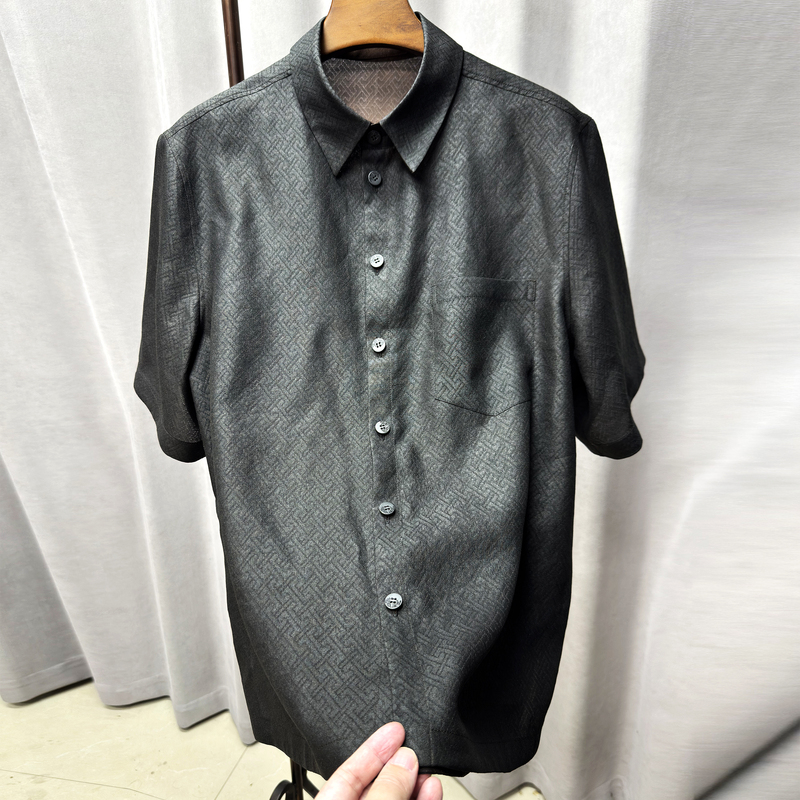 Men's Cardigan Shirt with a Thousand-Character Pattern, Business Casual, Versatile, Fashionable, Light Luxury Shirt for Summer 245088