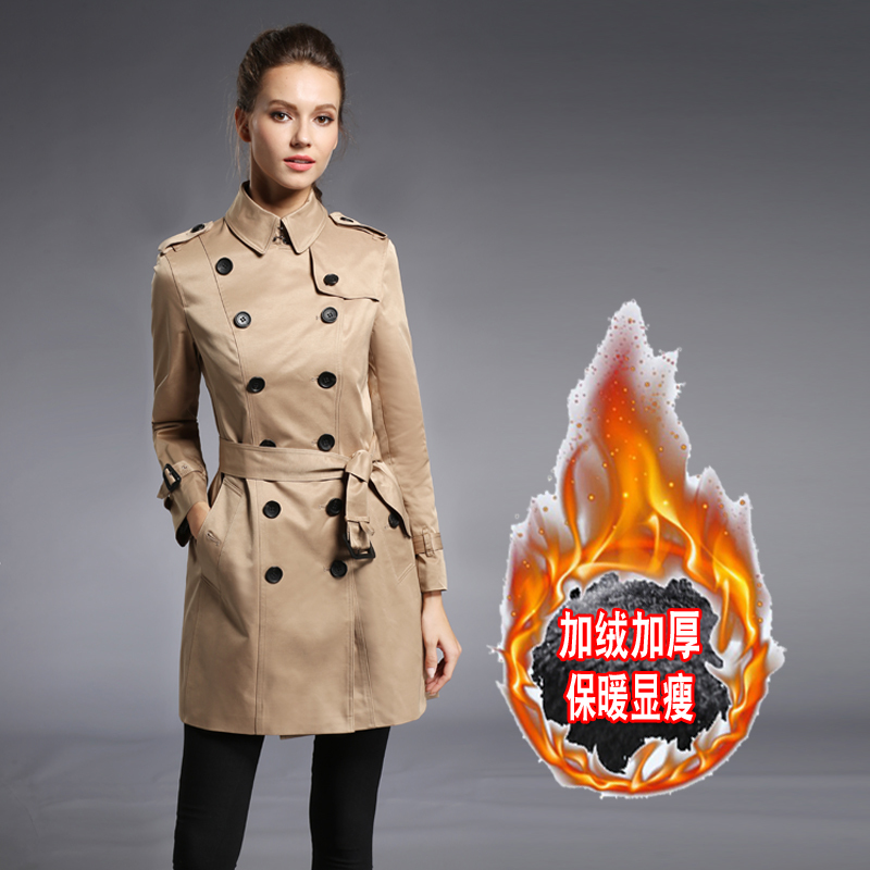 Korean Style Fleece-Lined Double-Breasted Mid-Length Autumn Trench Coat for Women 2026 Winter Fashion Thickened Warm Cotton Coat Jacket