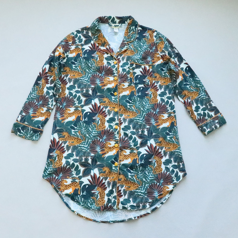 Foreign Trade Women's Clothing Autumn and Winter Brushed Cotton Printed Mid-Length Home Dress Shirt Dress Pajama Top