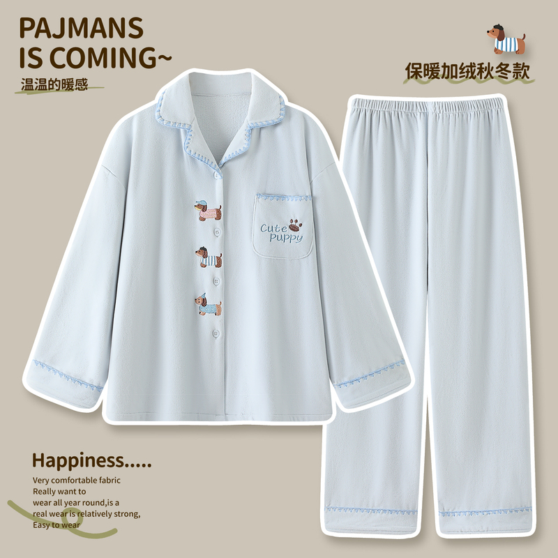 Island Velvet Pajamas for Women, Autumn and Winter 2026 New Style, Brushed Thickened Thin Velvet, Warm Cartoon-Style Home Wear