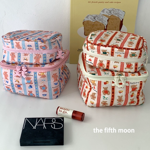 thefifthmoon Мультяшная косметичка с бантиком, сумка-органайзер, барсетка, сумка, с медвежатами