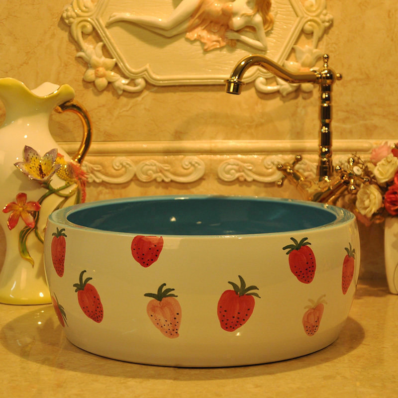 New fashionable sanitary waist drum jingdezhen art basin lavatory basin stage basin sink - fresh strawberries