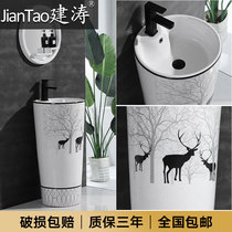 One-piece column basin Simple Nordic style Black Deer bathroom Ceramic column basin Floor-to-ceiling balcony column set basin