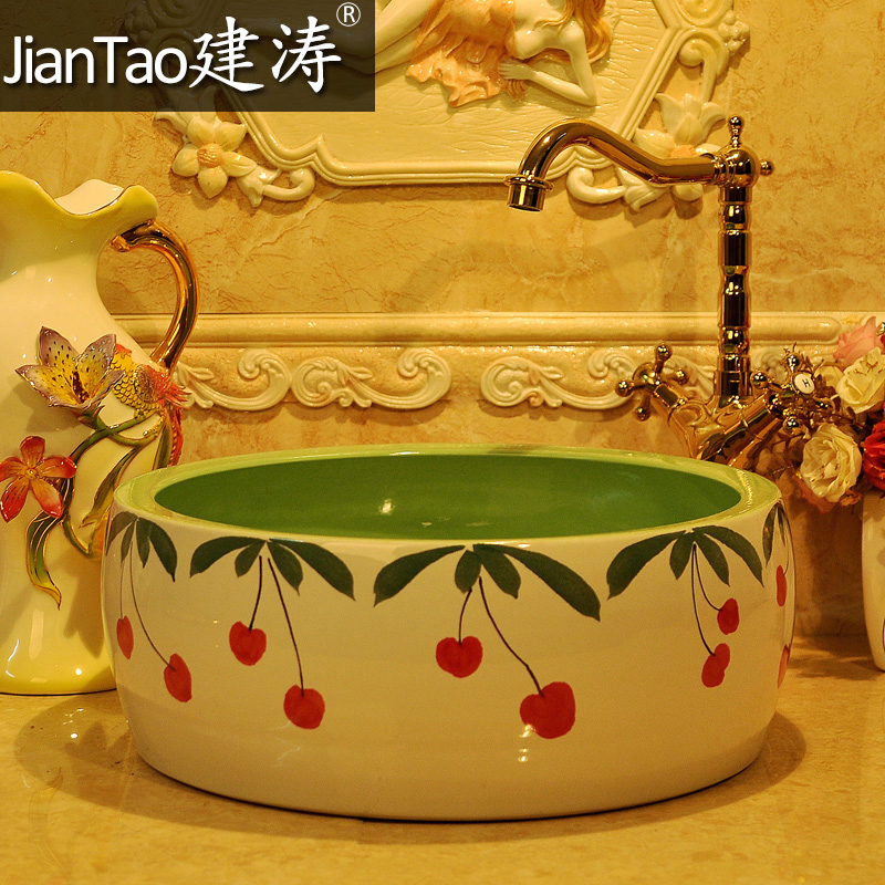 New fashionable sanitary waist drum jingdezhen art basin lavatory basin stage basin sink - a small cherry