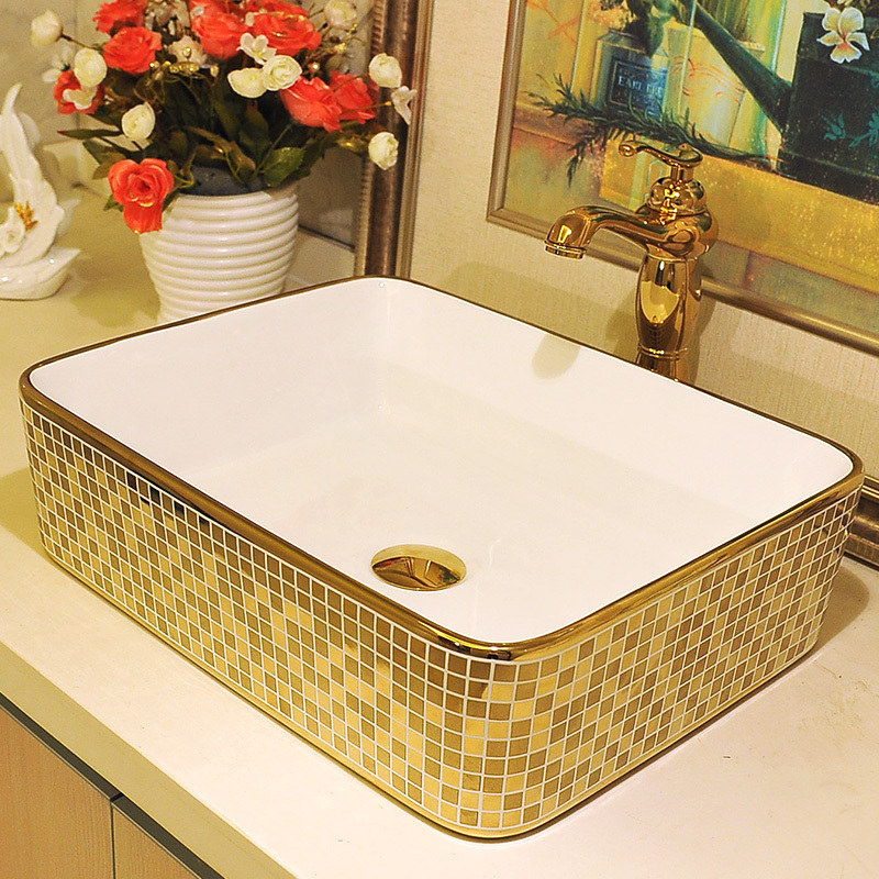 Stage basin more rectangular ceramic art basin lavatory sink basin gold Mosaic home