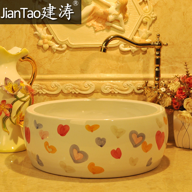 New fashionable sanitary waist drum jingdezhen art basin lavatory basin stage basin sink - heart be printed