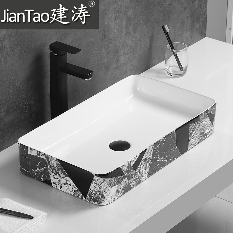 Contracted the Nordic style the sink on the ceramic basin rectangle lavatory washing basin, black and white of the basin that wash a face