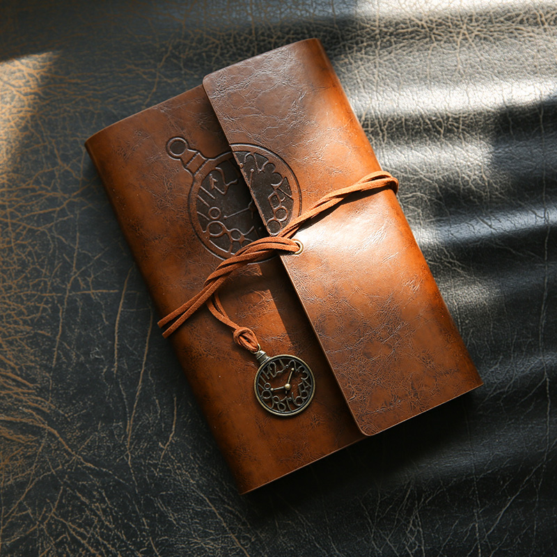 Loose-leaf Retro A6 Small Number Kraft Paper Hand Ledger Notepad Notepad College Student Brief Carry-on Hand Ledger Soft Leather Face Notebook Essay with Delicate Personality Creative Web Red Diary female
