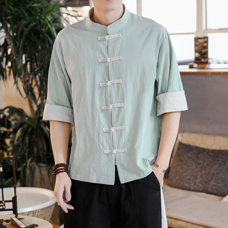 China Wind Short Sleeve Shirt Men's Summer Half Sleeve Tang Dress Man Style Hanfu Pan Button Loose Shirt Suit Tide Jacket