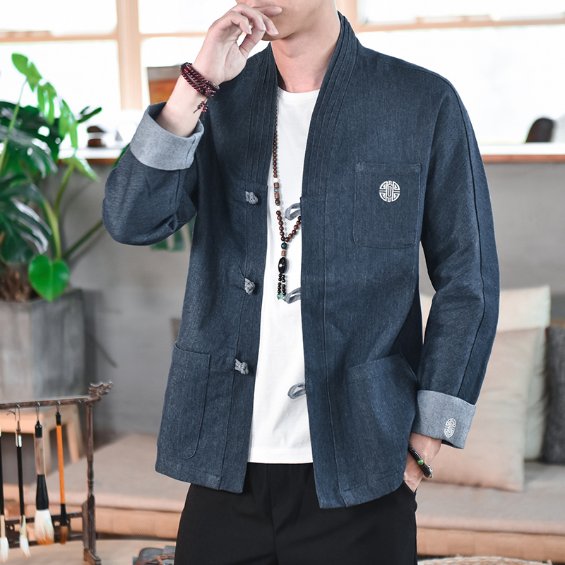 Tang Dress Denim Jacket Men's Spring Autumn China Wind Han Suit Men's Clothing Embroidery Casual Tide Card Jacket Men Loose Trend