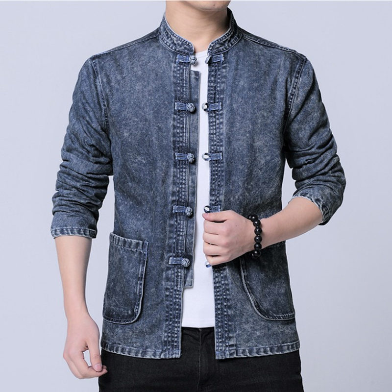 Tang dress denim jacket men spring and autumn Chinese style set men loose jacket top Hanfu Zhongshan suit men's trend