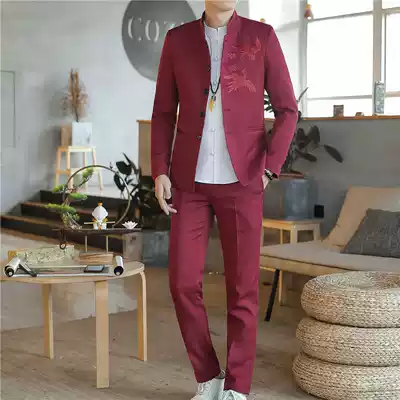 Zhongshan men's youth Chinese style suit suit men's retro Hanfu embroidery Tang suit men's Chinese wedding dress