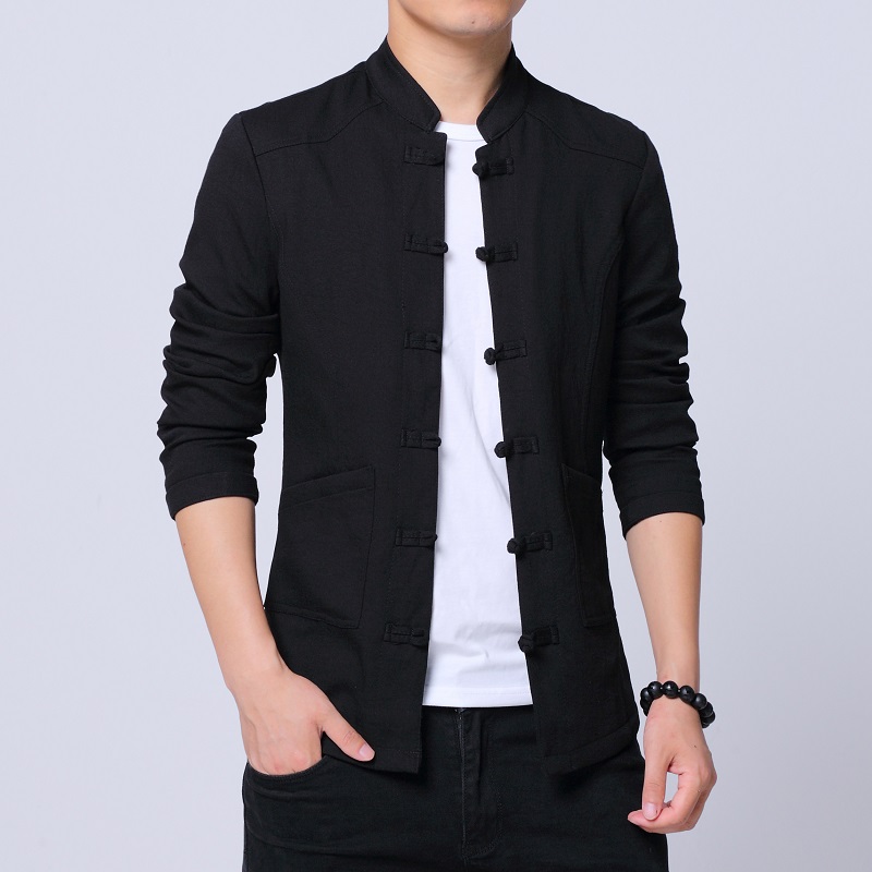 China Wind Men's Zhongshan Clothing Youth Hanfu Embroidery Jacket Chinese Style Tang Dress Jacket Men's Spring Autumn Season Collar