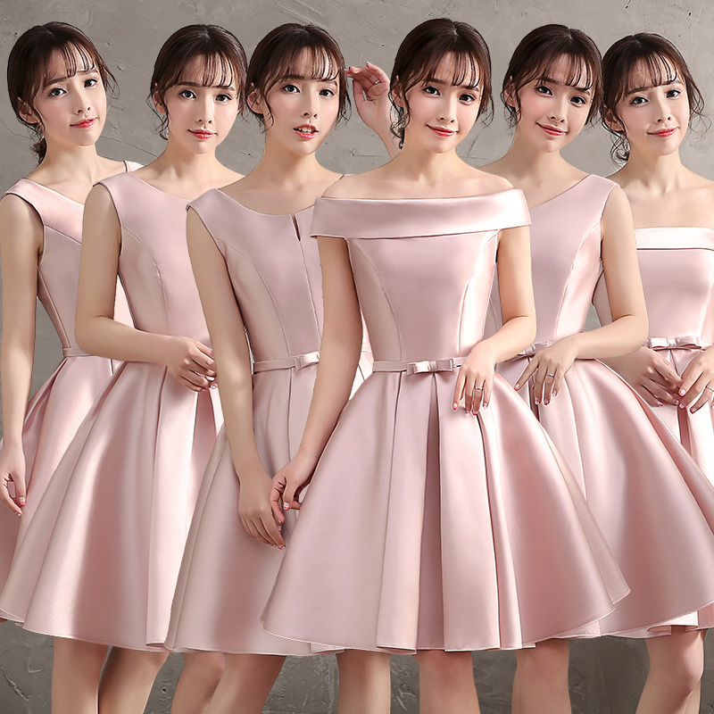 2025 New Pink Bridesmaid Group Sister Best Friend Evening Dress Toast Dress Banquet Student Graduation Off-Shoulder Women's Dress
