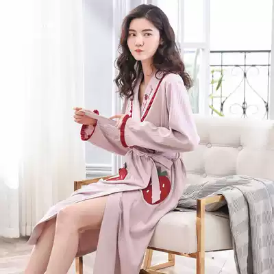 Nightgown women spring and autumn cotton sweet cute long sleeve ladies long version sexy pajamas bathrobe thin home wear autumn and winter