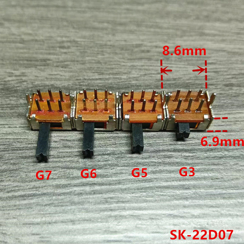 收音机电源拨动开关SK-22D07 G3 G5 G6 G7双排二联2挡6脚  20只