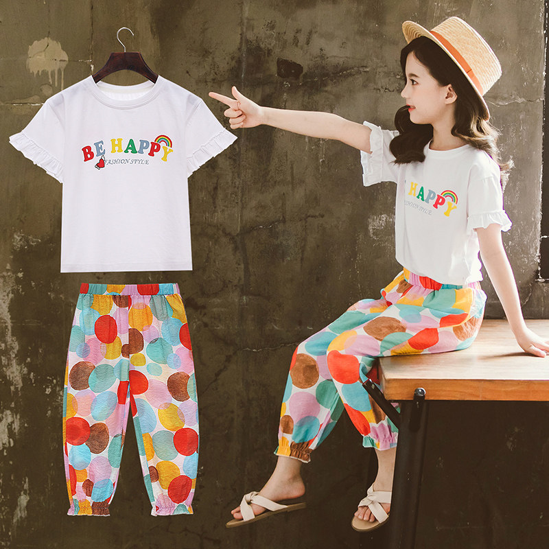 3 children suit 4 girls summer clothing suit 5 summers 2022 new 6 Summer girls trendy 7 foreign clothes 8 years of age