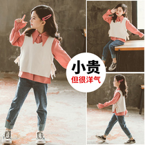 3 Children 4 girls spring and autumn clothes 5 Net red set 2021 New 6 Korean version of foreign style 7 sports three sets 8 years old tide clothes