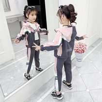 3 Children 4 girls autumn clothes 5 Net red set 2021 New 6 little girl foreign fashion 8 sports tide clothes 9 years old