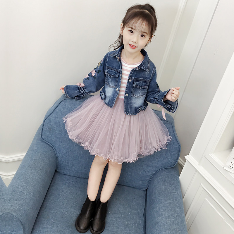 Girl Ocean Dress Autumn Dress 2022 New Children Suit Foreign Pie Jeans Two Style Suits CUHK Boy Princess Dress