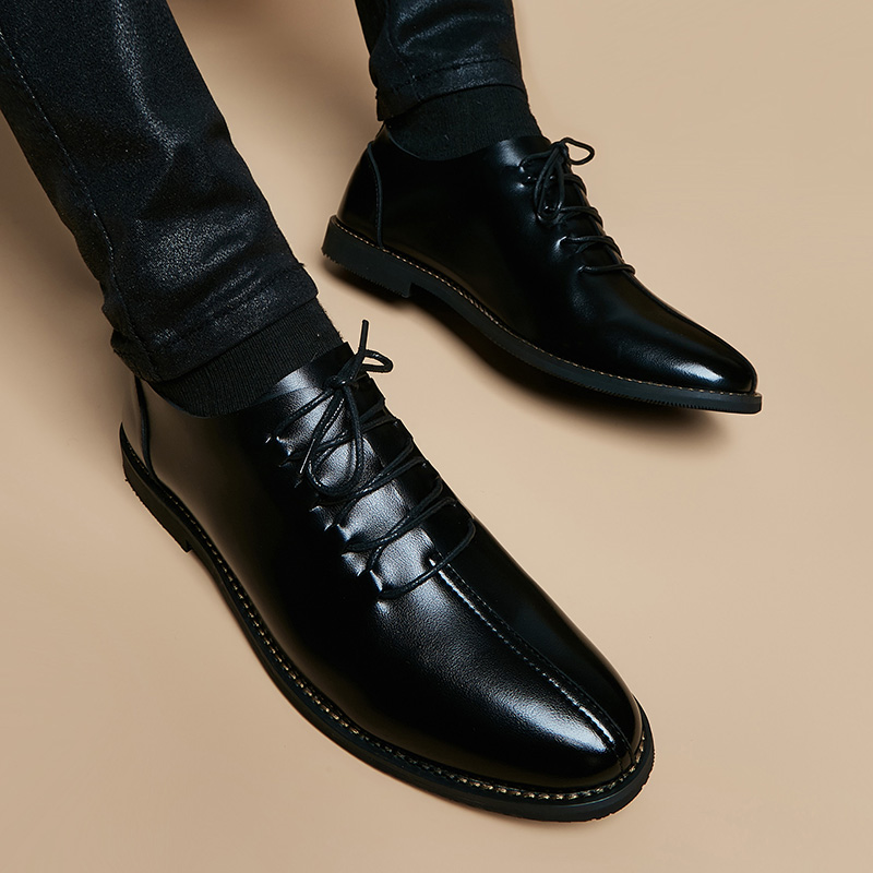 Tide brand leather shoes men's genuine leather British style casual soft bottom soft leather Korean version business formal wear men's inner heightening shoes