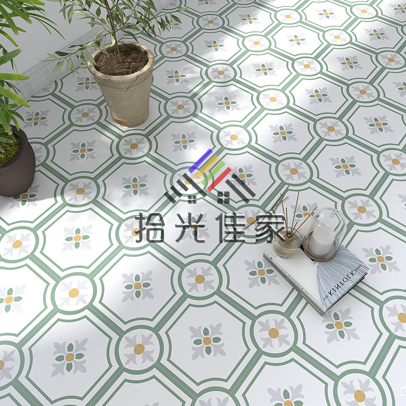 Balcony Make-up Room Green Flower sheet tiles 300 * 300 Guest house Dining Hall Terrace Nordic Anti-Slip Brick Wall Tiles