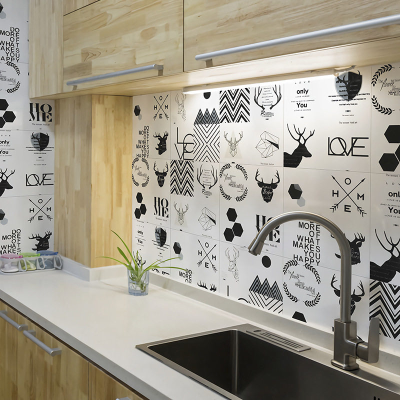 Nordic tiles 300x300 black and white pattern background decorative tiles Kitchen wall tiles Restaurant non-slip floor tiles