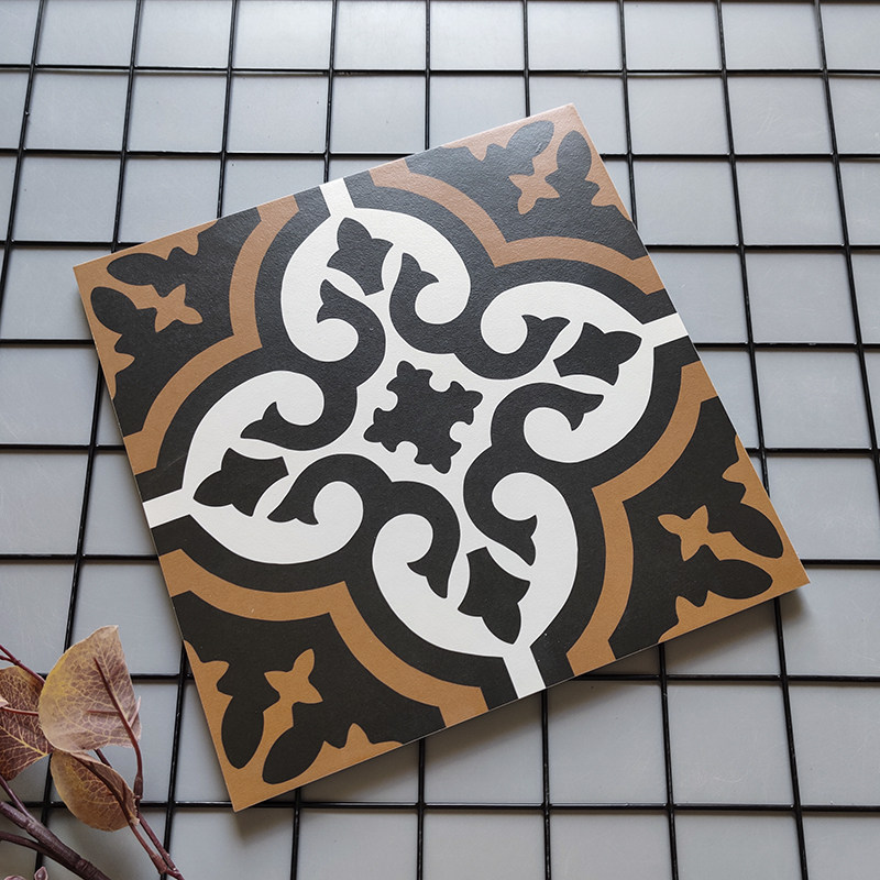 Spanish Black Gold Flowers Small Flower Brick 300 Entrance Garden Anti-Slip Parquet Floor Terrace Terrace Balcony Flower Tiles