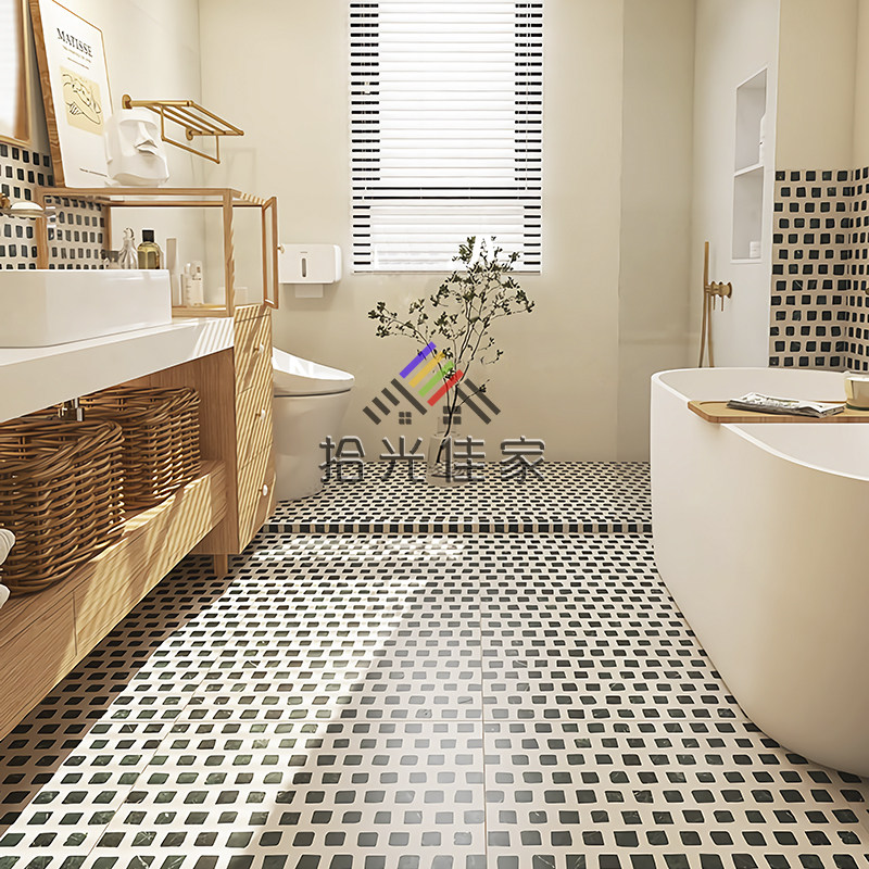 Green plaid small flower brick Moroccan retro style Kitchen Make-up Room Non-slip Floor Tiles 300 Balcony Folk Wall Brick