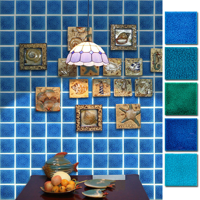 Blue ice cracked ceramic mosaic 100 * 100 Xuanguan background wall glazed surface handmade brick bar Inside Wall Brick
