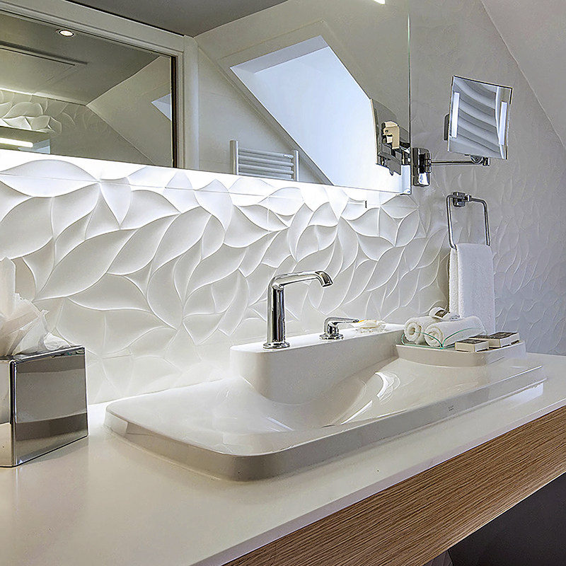 Background wall art wall tiles 300x600 embossed wave pattern kitchen wall tiles powder room white interior wall tiles