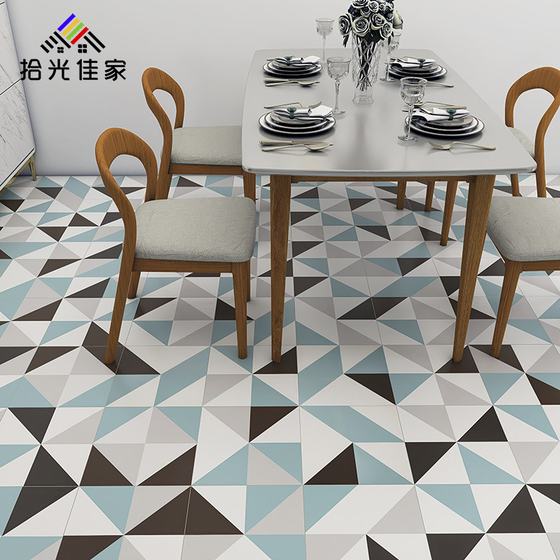 Nordic Blue White Geometric Small Flower Brick Fresh Wind Dining Room Fire Pot Shop Anti-Slip Color Floor Tile Kitchen Balcony Wall Brick