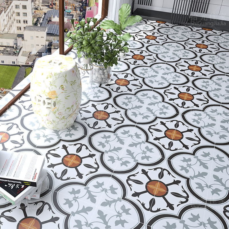Retro mosaic tiles catering milk tea chain store non-slip floor tiles bed and breakfast terrace porch background flower wall tiles 30