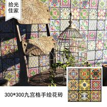 Retro small Flower tile restaurant American Flower tile balcony color wall tile non-slip floral floor tile 300x300