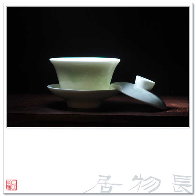 Offered home - cooked at flavour shadow blue glaze blue white porcelain only three tureen lid cup of jingdezhen ceramic tea bowl of tea by hand