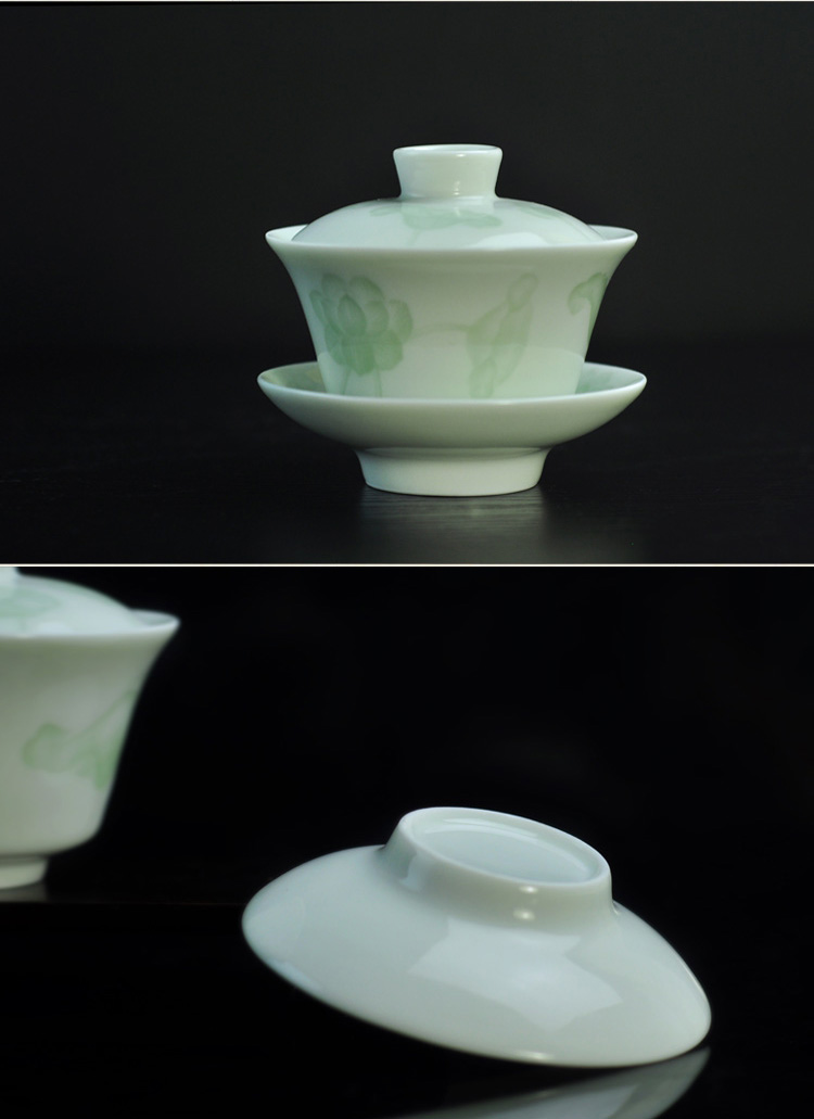 Offered home - cooked at flavour shadow blue glaze blue white porcelain only three tureen lid cup of jingdezhen ceramic tea bowl of tea by hand