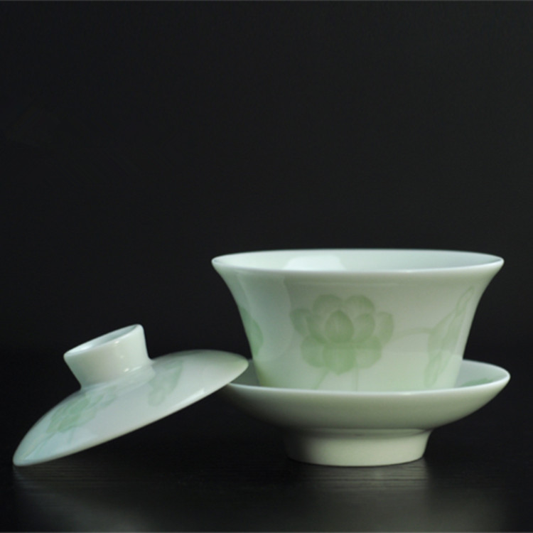 Offered home - cooked at flavour shadow blue glaze blue white porcelain only three tureen lid cup of jingdezhen ceramic tea bowl of tea by hand