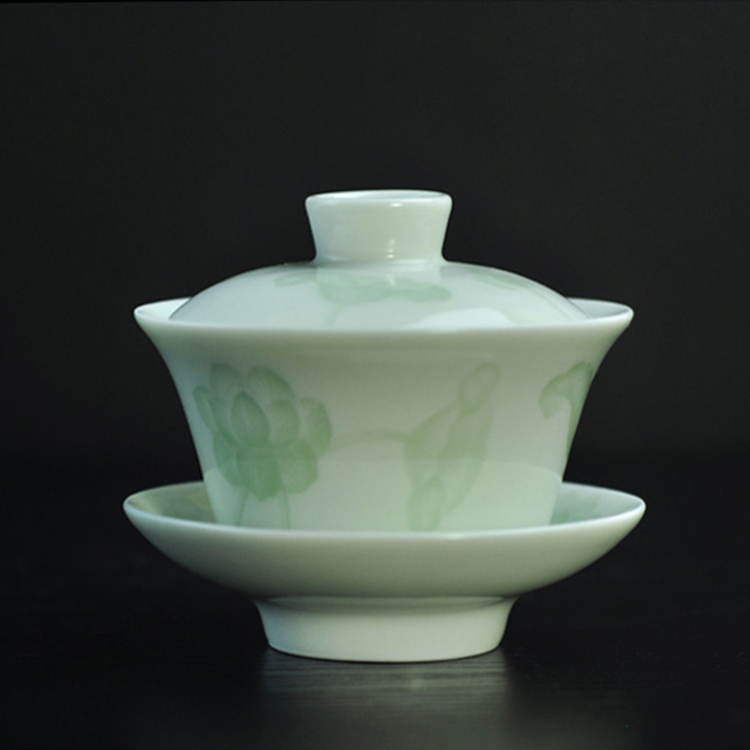 Offered home - cooked at flavour shadow blue glaze blue white porcelain only three tureen lid cup of jingdezhen ceramic tea bowl of tea by hand