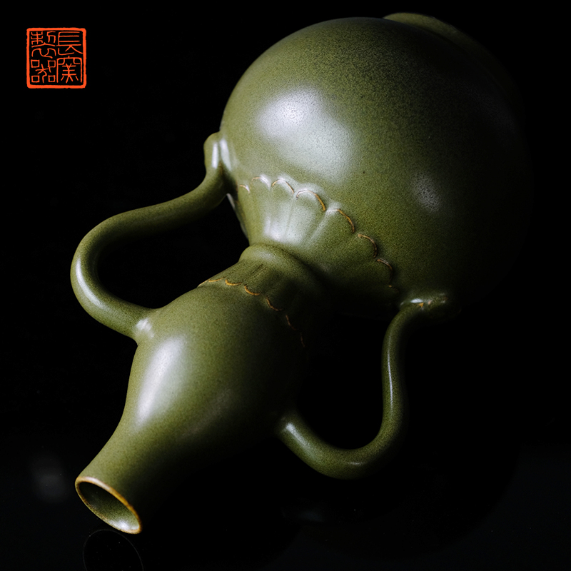 Long up in making those offered home - cooked meal glaze ribbon ear gourd bottle home furnishing articles at the end of the jingdezhen checking retro floral outraged