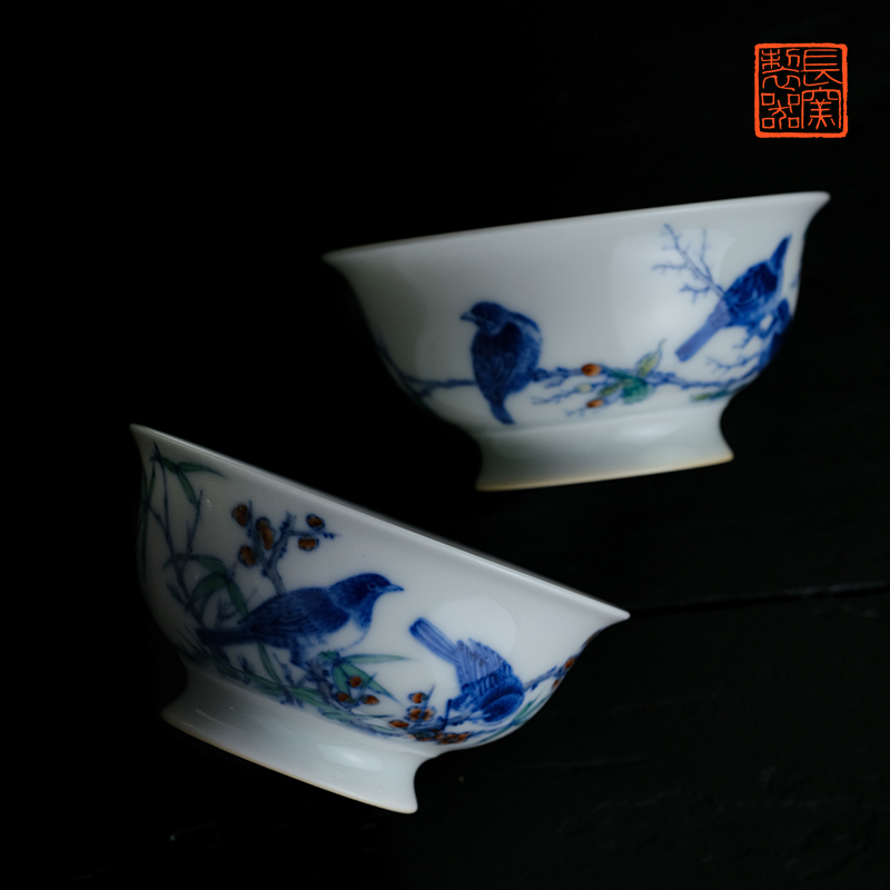 Offered home - cooked ju long up controller yongzheng zhengde cup cup of jingdezhen blue and white color bucket and flowers and birds master cup of tea