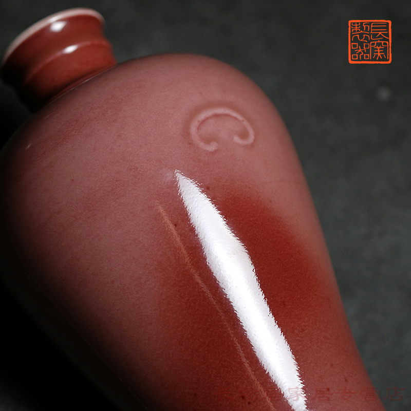 Cowpea red glaze satisfied grain ears mei bottle offered home - cooked ju long up ware jingdezhen Chinese style household vase by hand