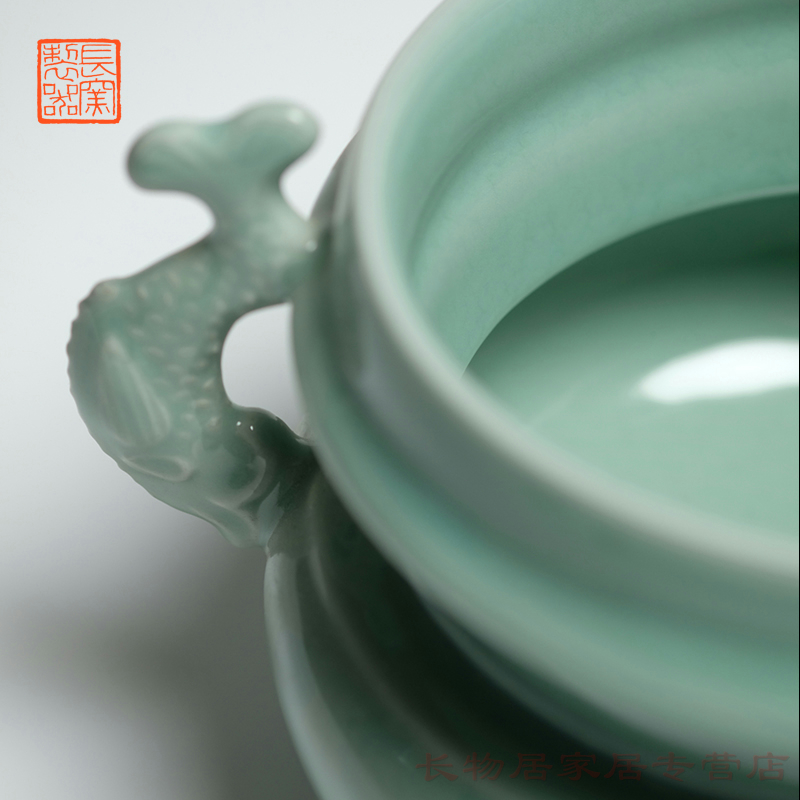 Making those offered home - cooked long up in jingdezhen ceramic powder blue glaze Capricorn ears furnace manual Chinese style household incense buner furnishing articles