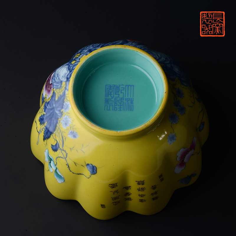 Long up jack offered home - cooked in yellow colored enamel to corn poppy "acknowledged flower expressions using bowl of jingdezhen ceramic bowl by hand